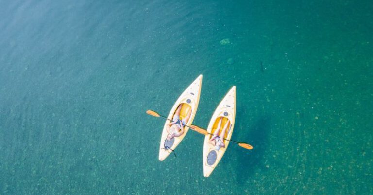 Kayaking Spots - Bird's Eye View of Two People Canoeing on Body of Water