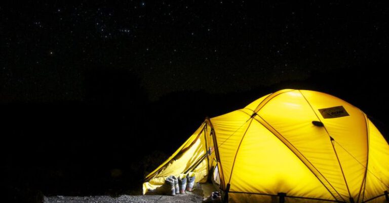 Tent - Yellow Tent Under Starry Night